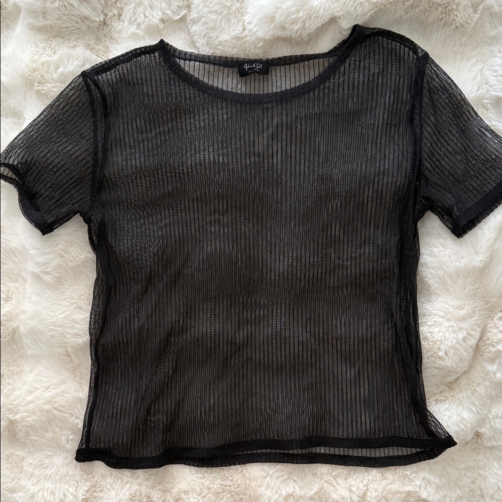 John Galt Black Mesh Short Sleeve Top